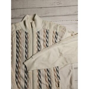 Stacy Adams Mens XXL Cream Full Zip Mock Neck Sweater Textured Faux Suede Trim